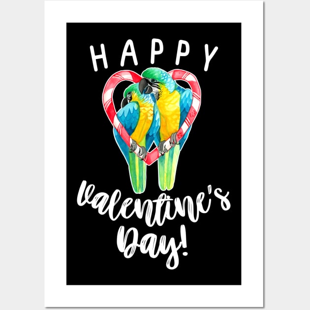 Happy Valentine's Day Blue and Gold Macaw Parrot Couple Wall Art by IvyLilyArt